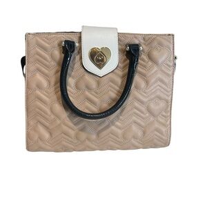 Betsey Johnson quilted heart satchel black and tan shoulder or hand bag